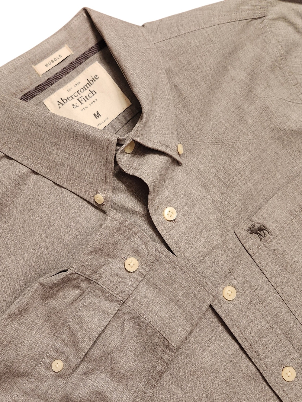 Abercrombie & Fitch Button-Down Muscle Shirt Gray Preppy Oxford Y2K 90s Office